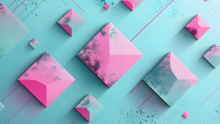 Geometric abstract background with pink and turquoise colors. 3d renderingの写真素材