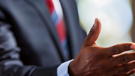 Close-up of african american businessman gesturing with fingersの写真素材