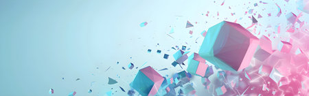 3d rendering of abstract geometric composition with low poly shapes. Futuristic background for banner design.の写真素材