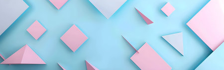 3d rendering of geometric shapes in blue and pink colors on pastel background