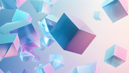 3d render, abstract background with cubes in blue and pink colors