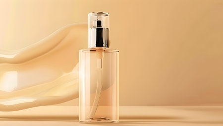 Perfume bottle mockup on beige background. 3d renderingの写真素材