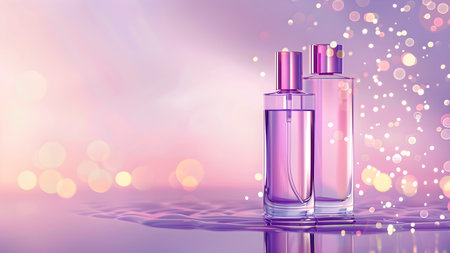 Perfume bottles on bokeh background. 3D renderingの写真素材