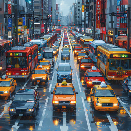 Traffic in the city at rush hour. 3D rendering.の写真素材