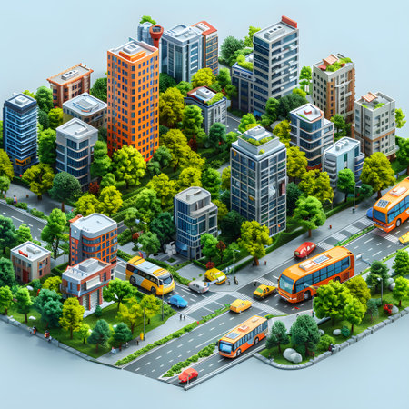 3d isometric city landscape with modern buildings and roads. Vector illustration.の写真素材