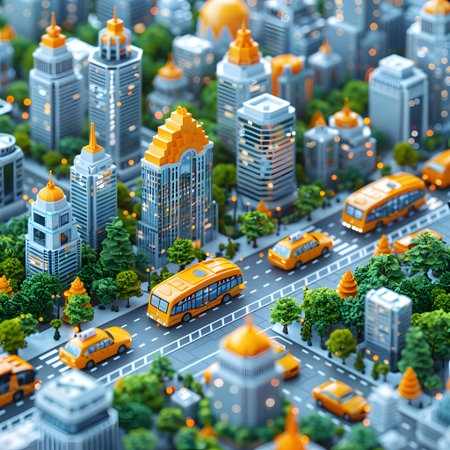 3d isometric illustration of the city with buildings and roads.の写真素材