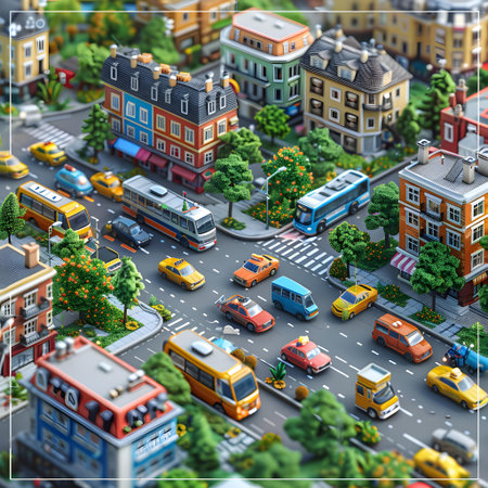 City street with buildings, roads and cars. 3d illustration.