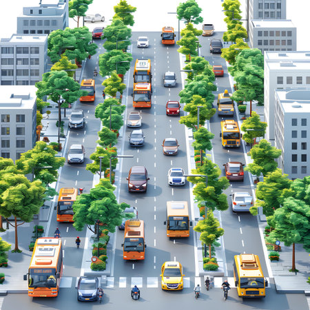 High angle view of traffic jam in the city. 3d renderingの写真素材