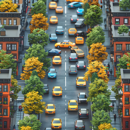 Aerial view of a street in Manhattan, New York City.