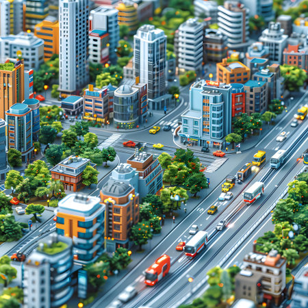 Aerial view of modern city street. 3d render illustration.