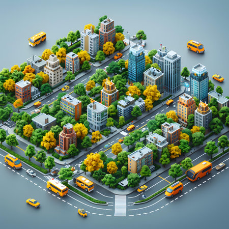 City isometric view with buildings and roads. 3d vector illustrationの写真素材