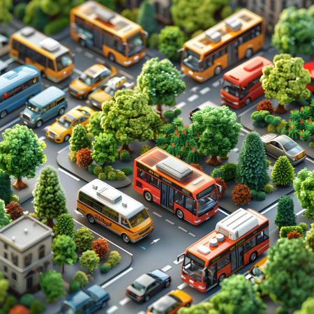 City map with bus, cars and trees. 3d illustration.の写真素材