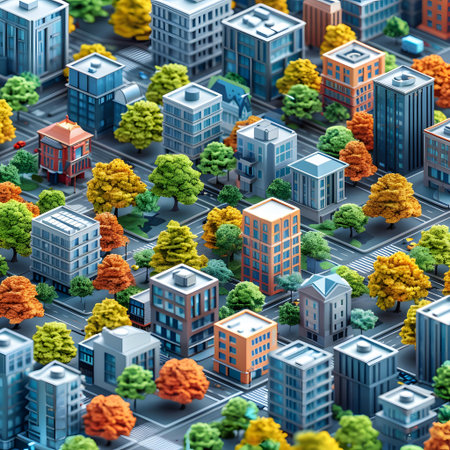 Cityscape with trees and skyscrapers. 3d illustration.