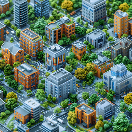 3d illustration of a city with skyscrapers and trees.