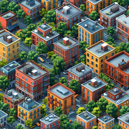 Aerial view of a city with residential buildings. Vector illustration.の写真素材