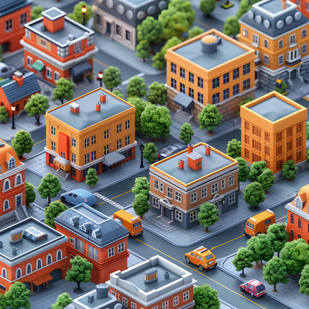 3d isometric city background with buildings and roads. Vector illustration.の写真素材