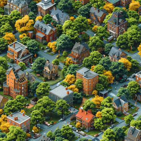 Seamless pattern with houses and trees in the city. 3d renderingの写真素材
