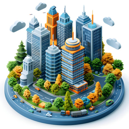 High-rise buildings in the city. 3d isometric vector illustration.