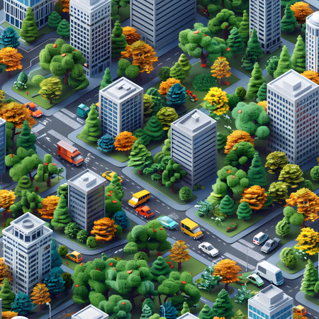 Isometric city with cars, skyscrapers and buildings. Vector illustration.の写真素材