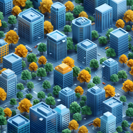 High-rise buildings with trees and bushes. 3d illustration.の写真素材