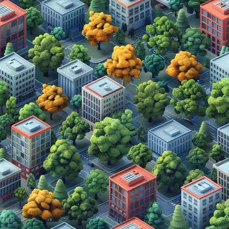 Seamless pattern with buildings and trees. 3D illustration.の写真素材