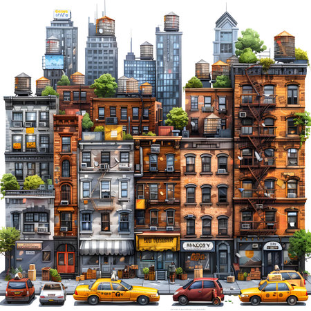 Colorful buildings in New York City, United States of America.の写真素材