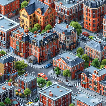 Aerial view of a residential area in the city. 3d renderingの写真素材