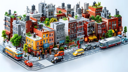 3d isometric illustration of a modern city with buildings and streets