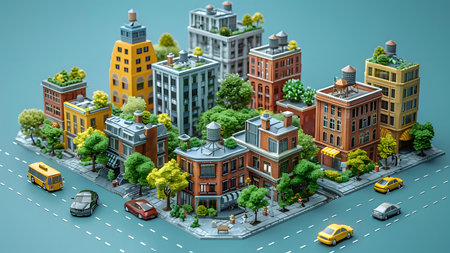 City with buildings, roads and cars. 3d render illustration.の写真素材