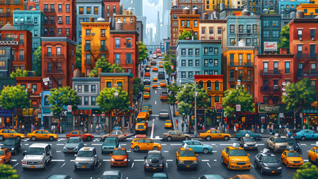 New York City street scene, USA. 3D rendering illustration.の写真素材