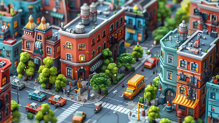 City street with buildings and roads. 3d illustration, 3d renderingの写真素材