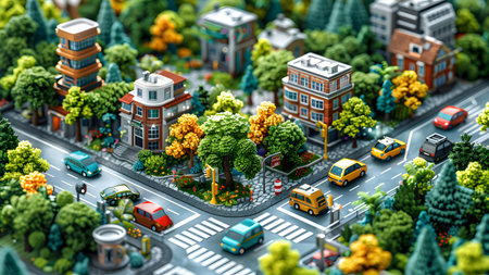Miniature of the city with cars on the road. 3d illustrationの写真素材