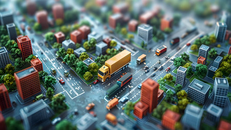 Truck on the city map. 3D rendering. Conceptual illustration.の写真素材