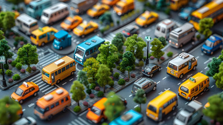 School bus in the city. 3d illustration. Selective focus.