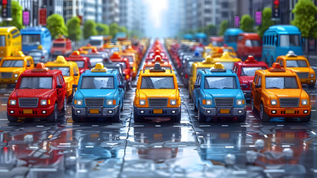 cars in traffic. 3d illustration. traffic jam with cars.の写真素材