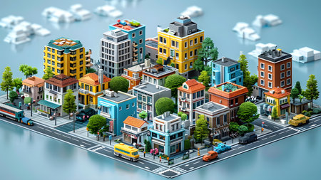 Isometric modern city with skyscrapers, roads and buildings. 3d illustrationの写真素材