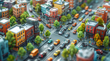 Miniature city with cars, roads and buildings. 3d renderingの写真素材