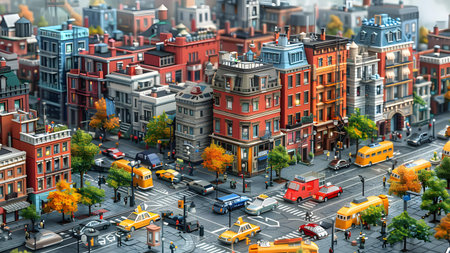 Aerial view of the streets of the city, 3D rendering