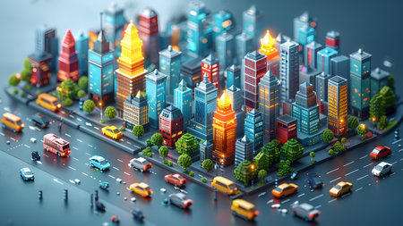 Miniature city with skyscrapers and cars. 3d renderingの写真素材