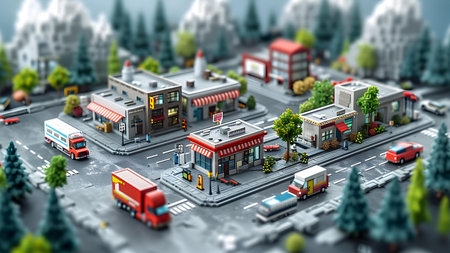 Miniature city. 3d illustration of a miniature city with fire department