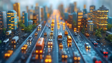 City at night with cars on the road. 3d rendering.