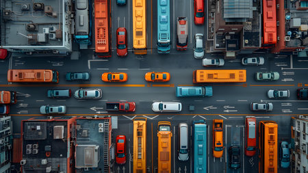 Top view of cars on the road in the city. 3d rendering
