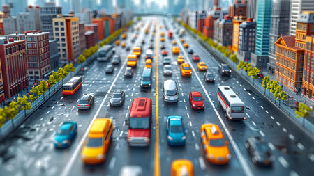 3D illustration of a city street with cars and road junction.の写真素材