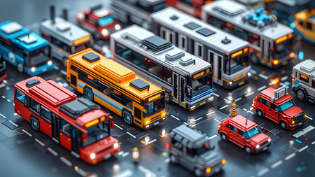 Fire engine and firefighting vehicles on the circuit board. 3d renderingの写真素材