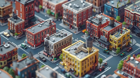 3d illustration of a city street with buildings and skyscrapersの写真素材