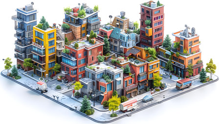 Mini city with houses and roads. 3d illustration on white background