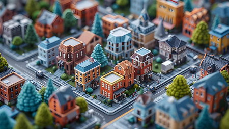 Miniature city with houses and trees. 3d render illustration.の写真素材