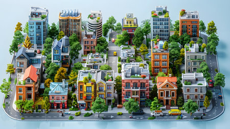 City view with skyscrapers and houses. 3d illustration.の写真素材