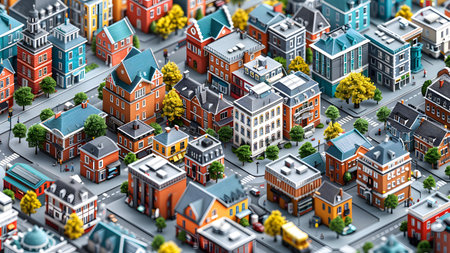 Miniature city with houses, roads and trees. 3d illustrationの写真素材