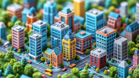 Miniature city with buildings and roads. 3d render illustration.の写真素材